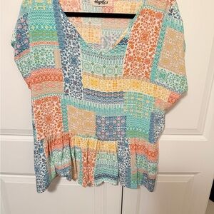 Haptics Multicolor Patchwork Peplum Tunic